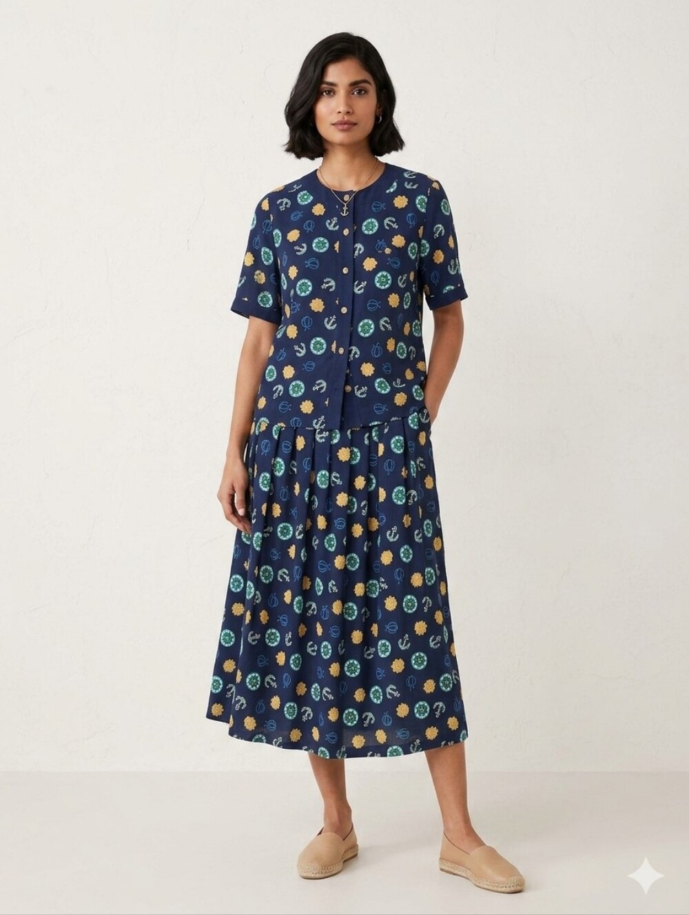 Leslie Fay Navy Floral-Print Midi Dress Set